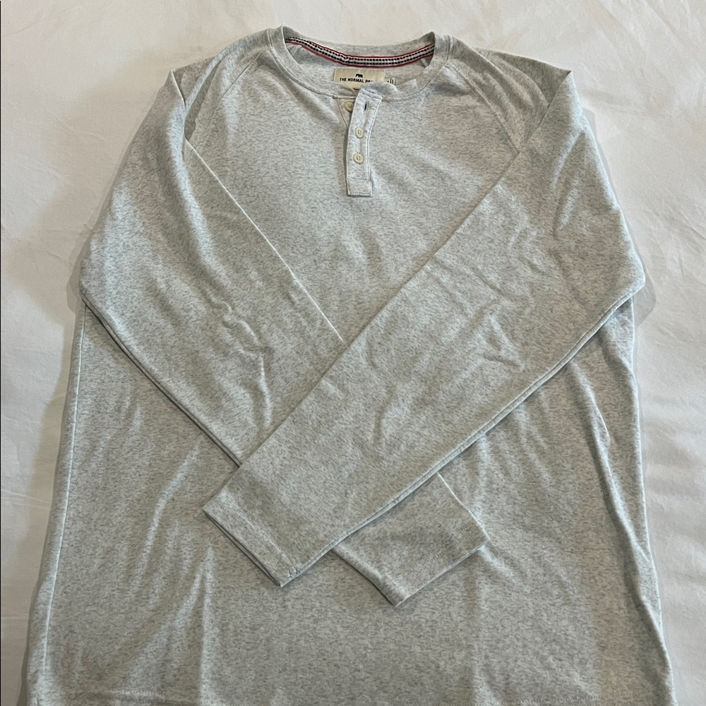 The Normal Brand 3 button Puremeso Everyday Henley in stone. Size Large